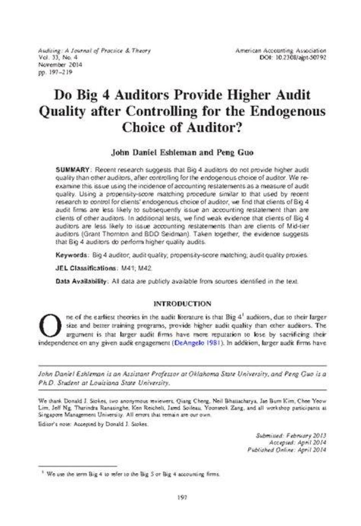 Do Big 4 auditors provide higher audit quality than smaller auditors?