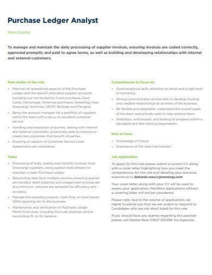 What are purchase ledger duties?