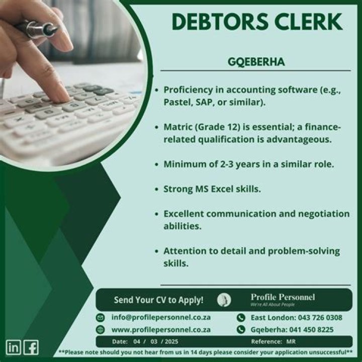What are the responsibilities of a debtors clerk?