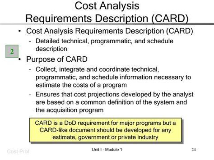 What is the purpose of the Cost Analysis Requirements Description?